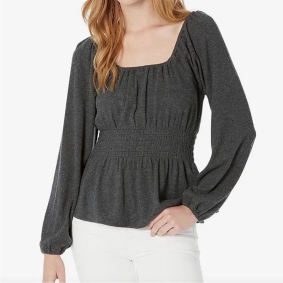 Madewell Tops - Madewell Womens Gray Plush Square Neck Smocked Top Long Sleeves size small